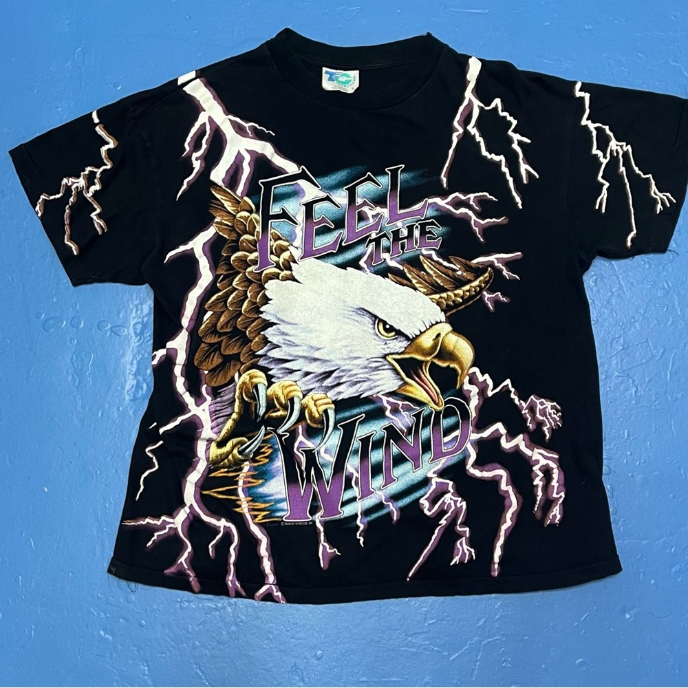 Vintage American Thunder 360 print Feel the Wind Black Eagle Men's T-Shirt